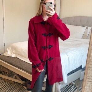 Lauren Hansen studio red 100% wool coat with black closers